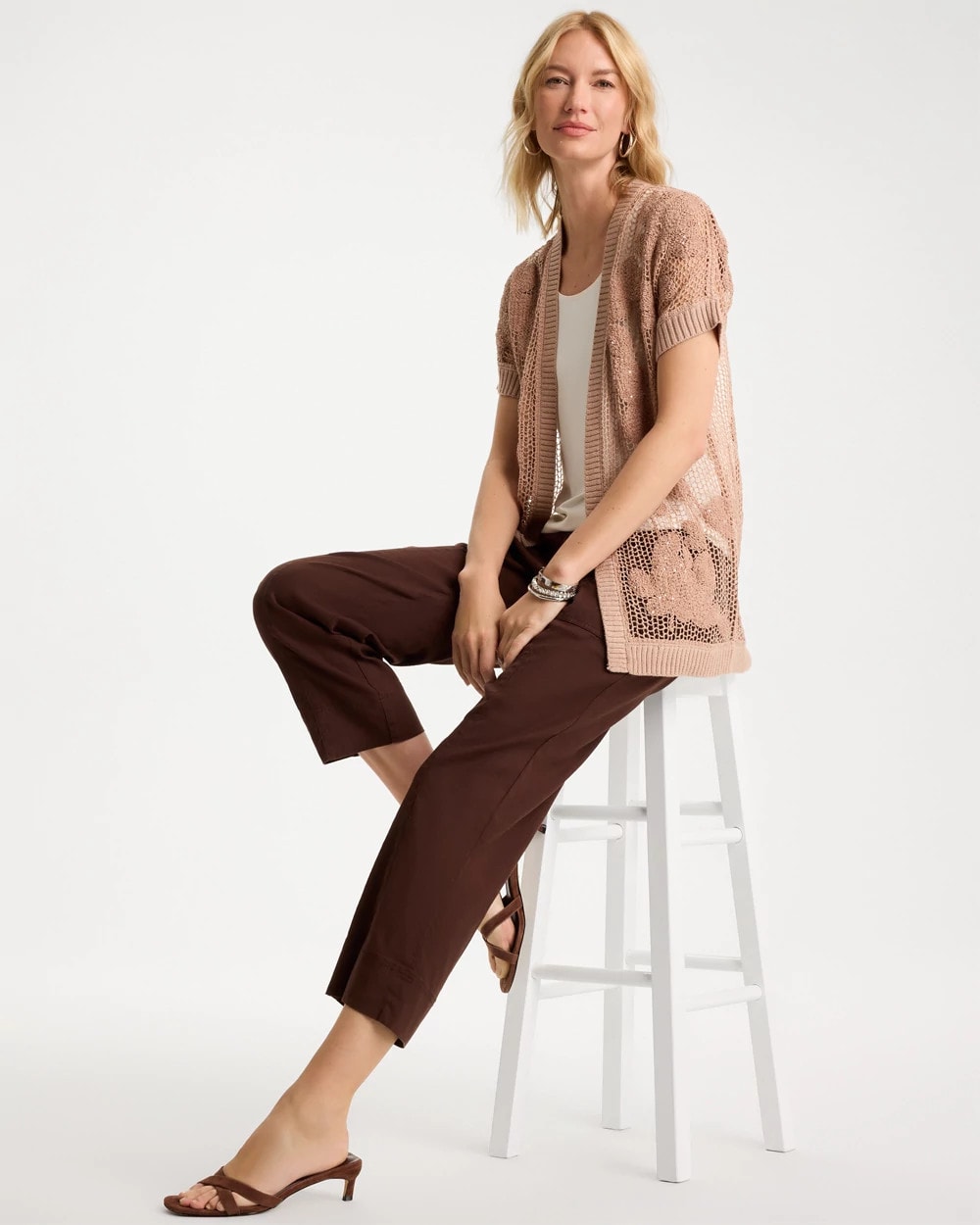 Chico's Cotton-Blend Crochet Cocoon Cardigan