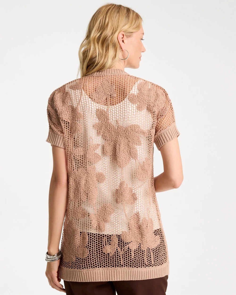 Chico's Cotton-Blend Crochet Cocoon Cardigan