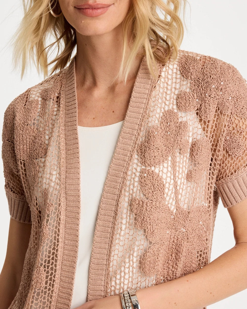 Chico's Cotton-Blend Crochet Cocoon Cardigan