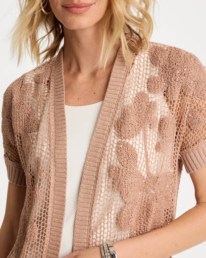 Chico's Cotton-Blend Crochet Cocoon Cardigan