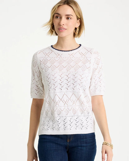 Chico's Pointelle Blanket-Stitch Pullover Sweater