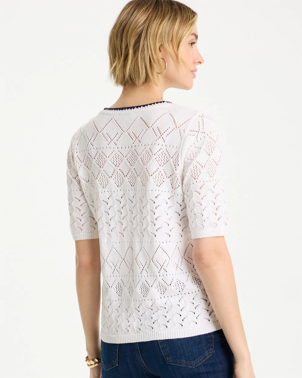 Chico's Pointelle Blanket-Stitch Pullover Sweater