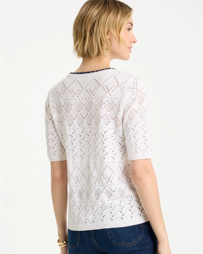 Chico's Pointelle Blanket-Stitch Pullover Sweater