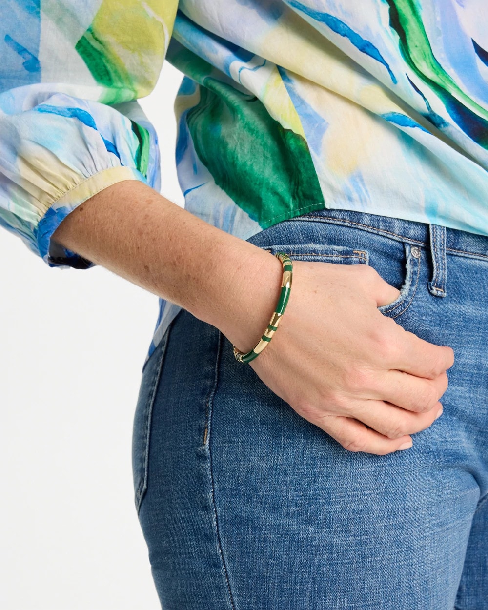 Chico's Green Enamel Hinge Bangle