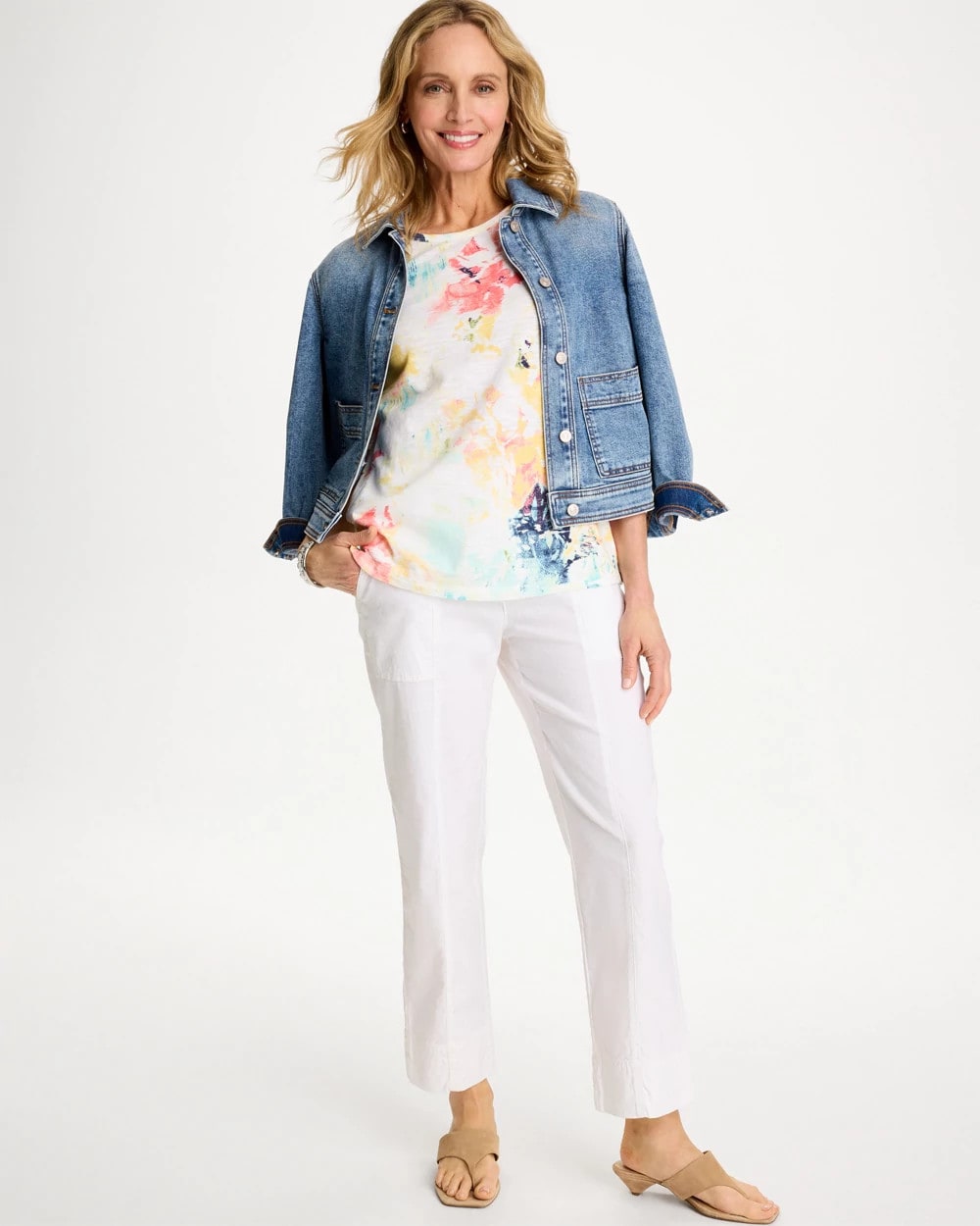 Chico's Cotton Slub Printed Henley Tee