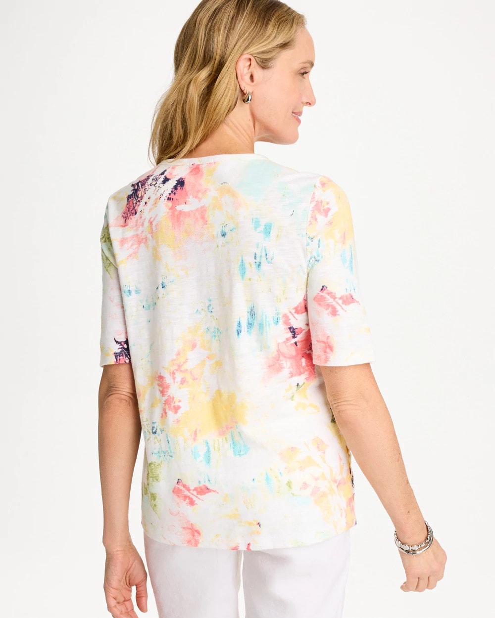 Chico's Cotton Slub Printed Henley Tee