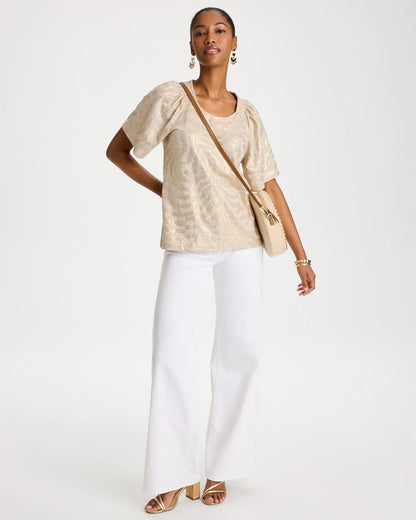Chico's Cotton Foiled Shirred Tee