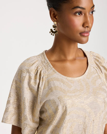 Chico's Cotton Foiled Shirred Tee