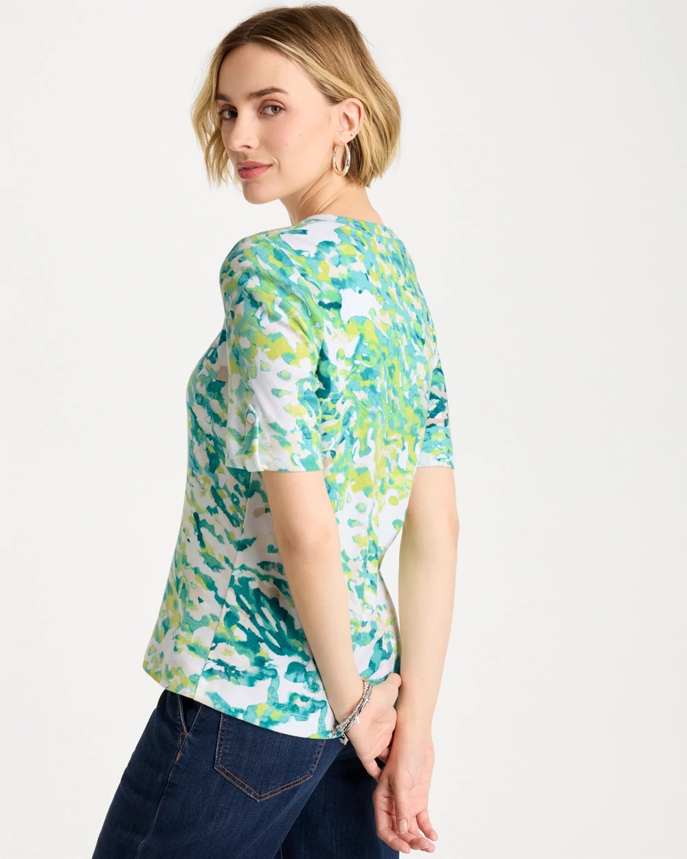 Chico's Pima Printed Elbow Sleeve Tee