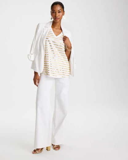 Chico's Striped Cotton Slub V-Neck Tee