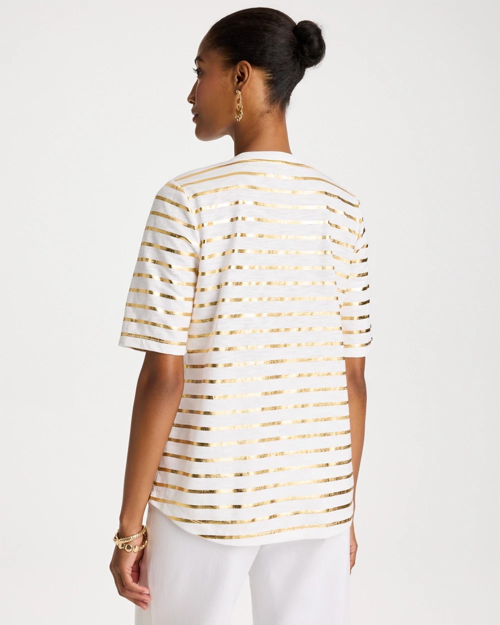 Chico's Striped Cotton Slub V-Neck Tee