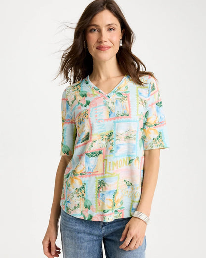 Chico's Limoni Dolci Cotton Slub V-Neck Tee