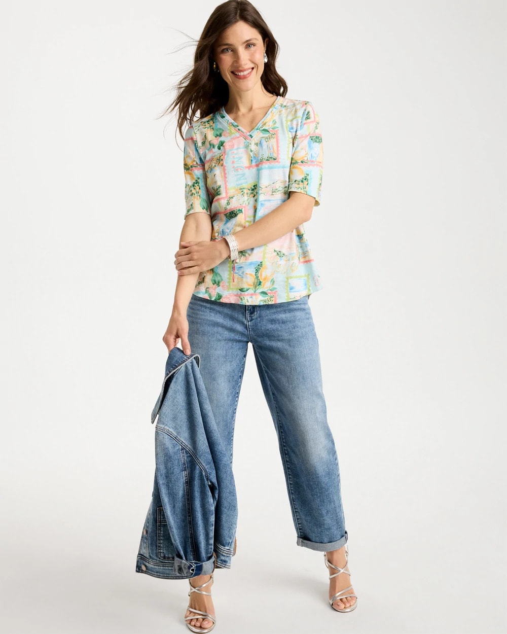 Chico's Limoni Dolci Cotton Slub V-Neck Tee