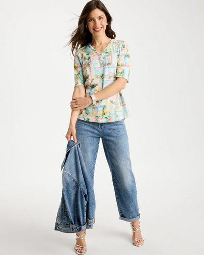 Chico's Limoni Dolci Cotton Slub V-Neck Tee