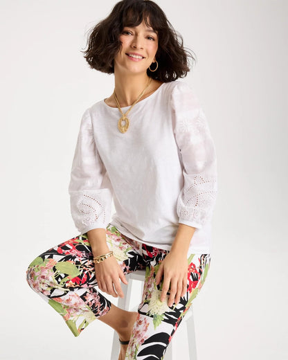 Chico's Cotton Eyelet Sleeve Tee