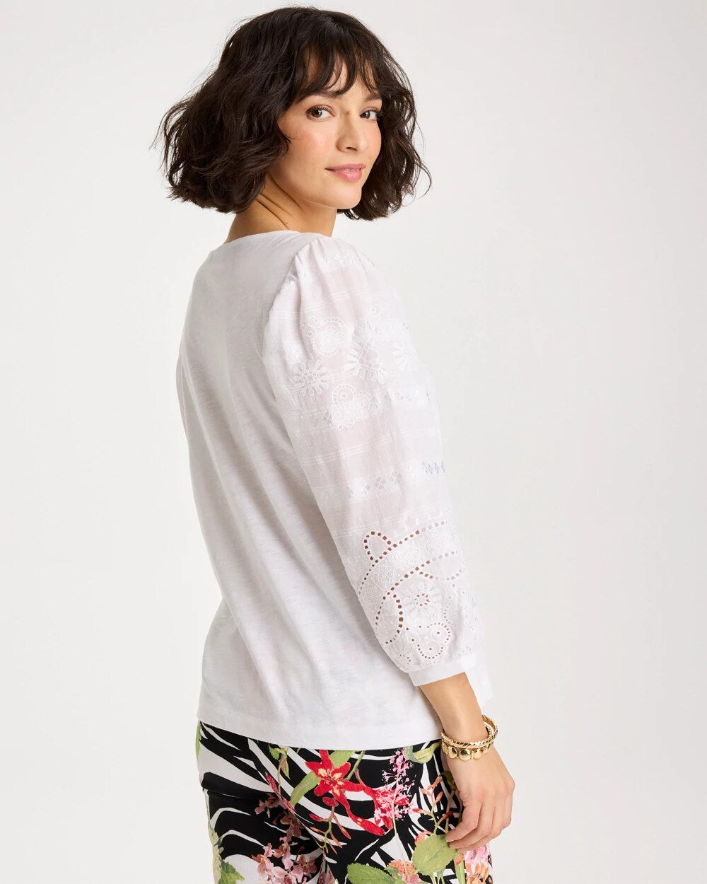 Chico's Cotton Eyelet Sleeve Tee