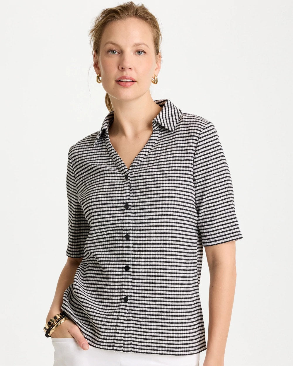 Chico's Gingham Textured Camp Tee