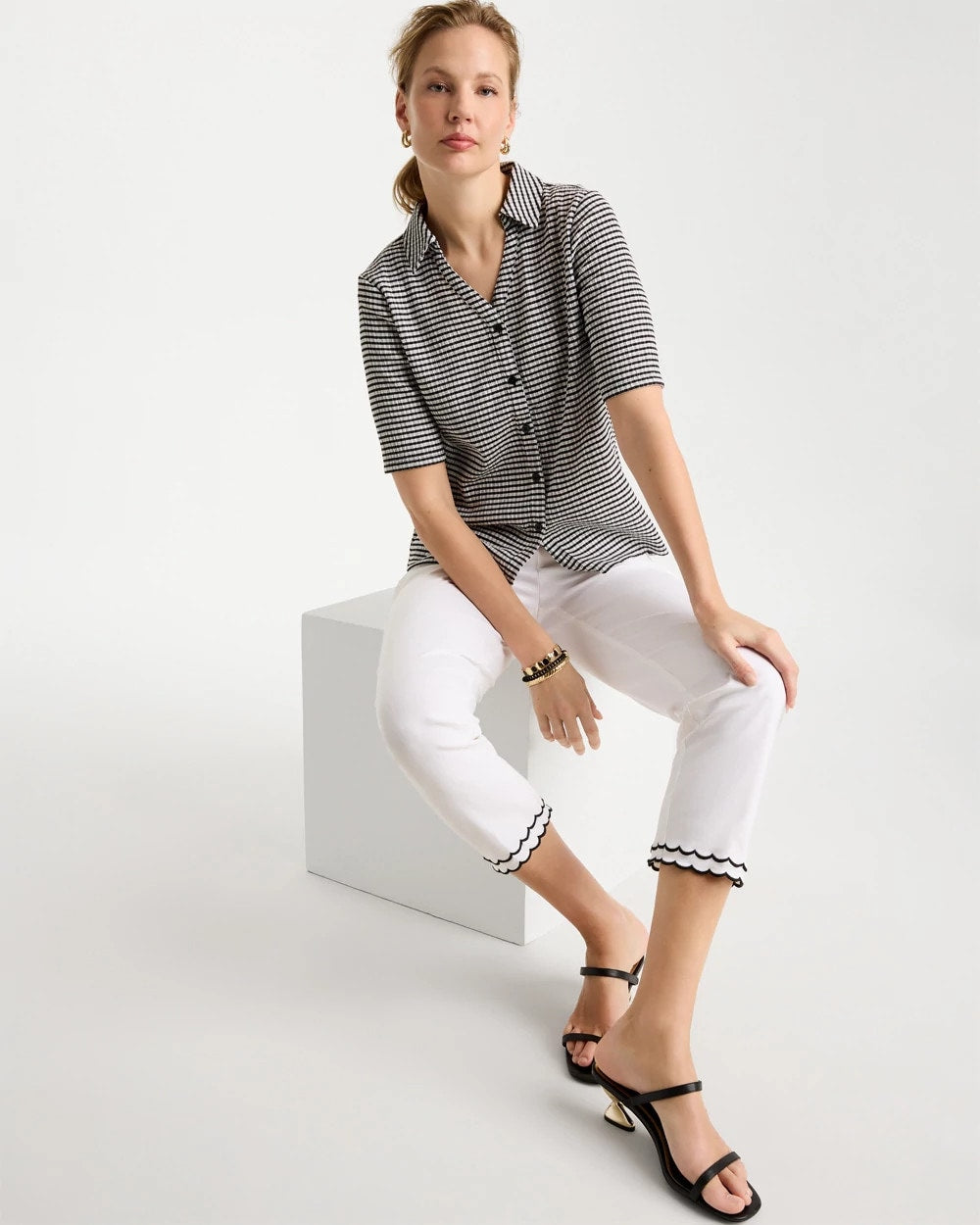 Chico's Gingham Textured Camp Tee