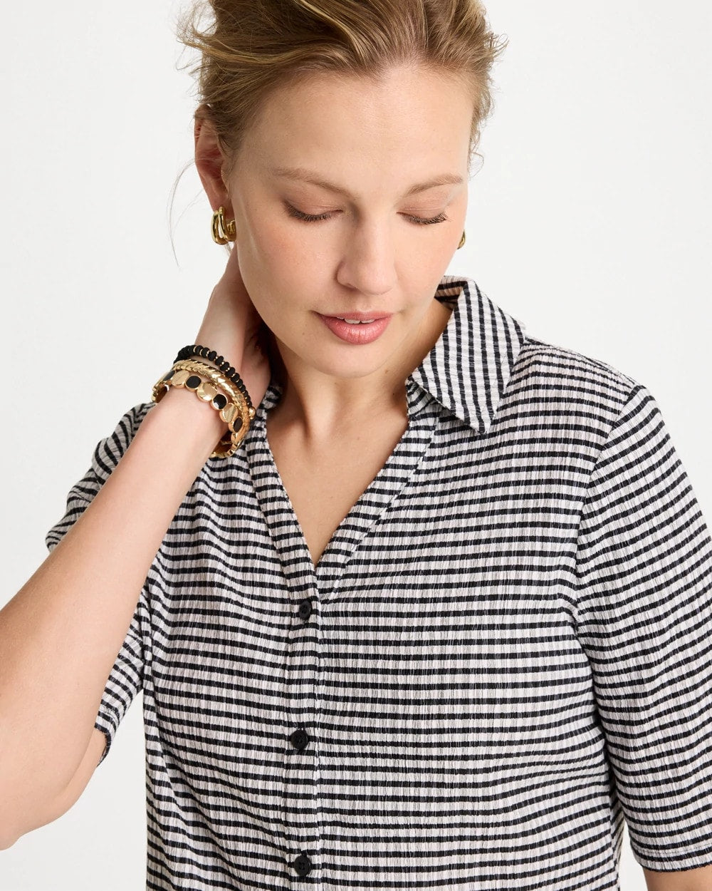 Chico's Gingham Textured Camp Tee