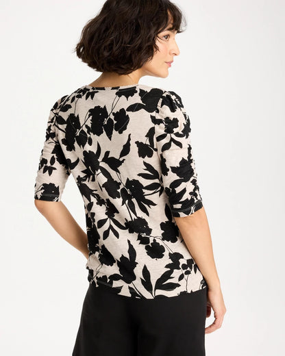 Chico's Flora Linen Ruched Sleeve Tee