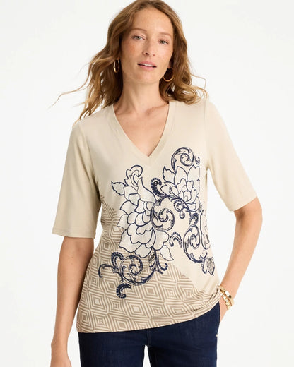 Chico's Knit Sequin Elbow Tee