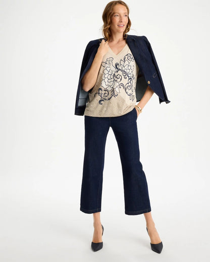 Chico's Knit Sequin Elbow Tee