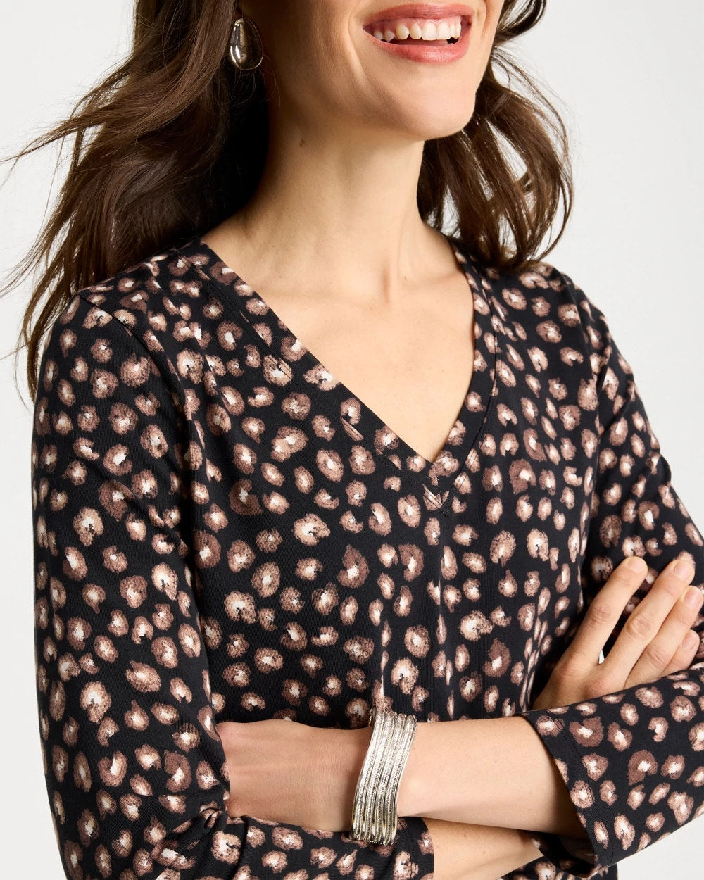 Chico's Cotton Stretch 3/4 Sleeve Polka Dot Tee