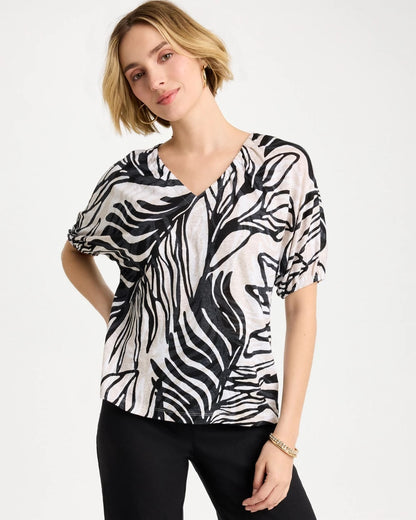 Chico's Linen Ruched Palm Tee
