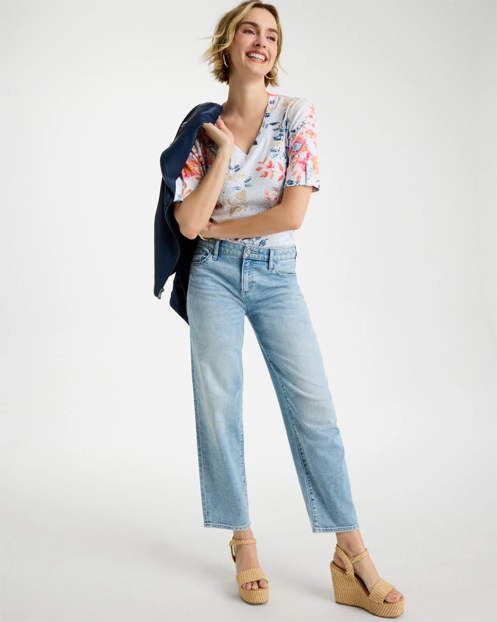 Chico's Pima Floral Elbow Sleeve Tee