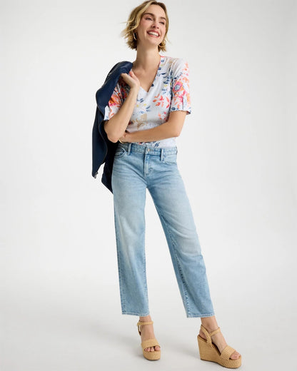 Chico's Pima Floral Elbow Sleeve Tee