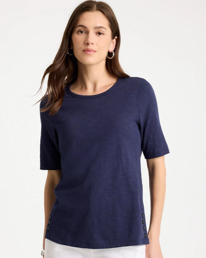 Chico's Cotton Slub Crewneck Button Tee