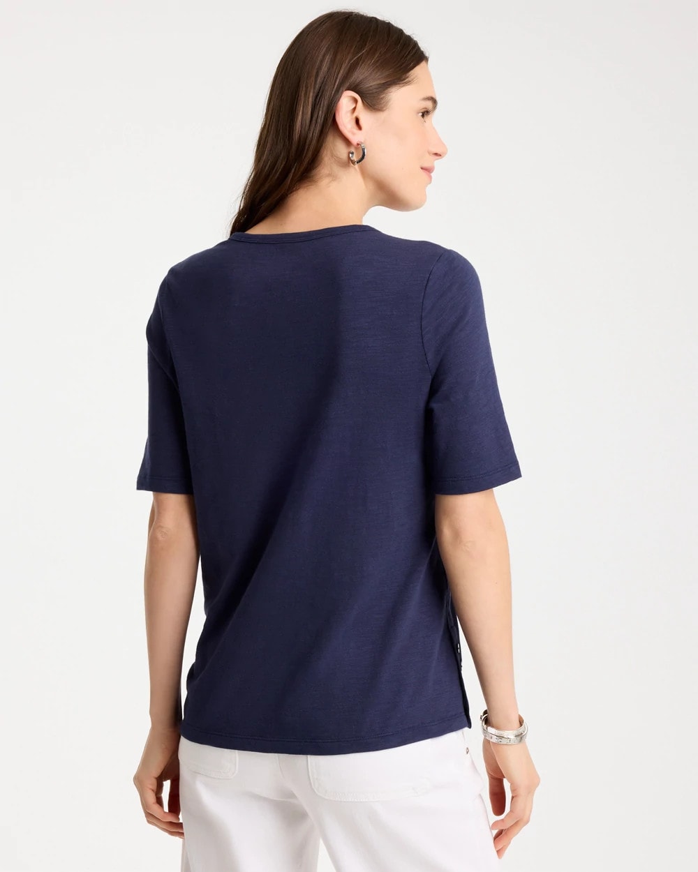 Chico's Cotton Slub Crewneck Button Tee