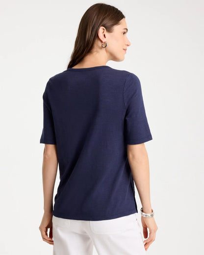 Chico's Cotton Slub Crewneck Button Tee
