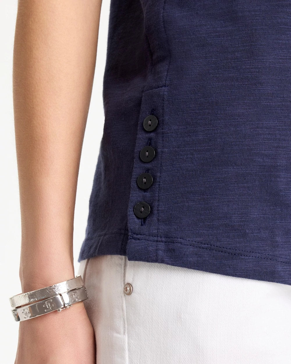 Chico's Cotton Slub Crewneck Button Tee