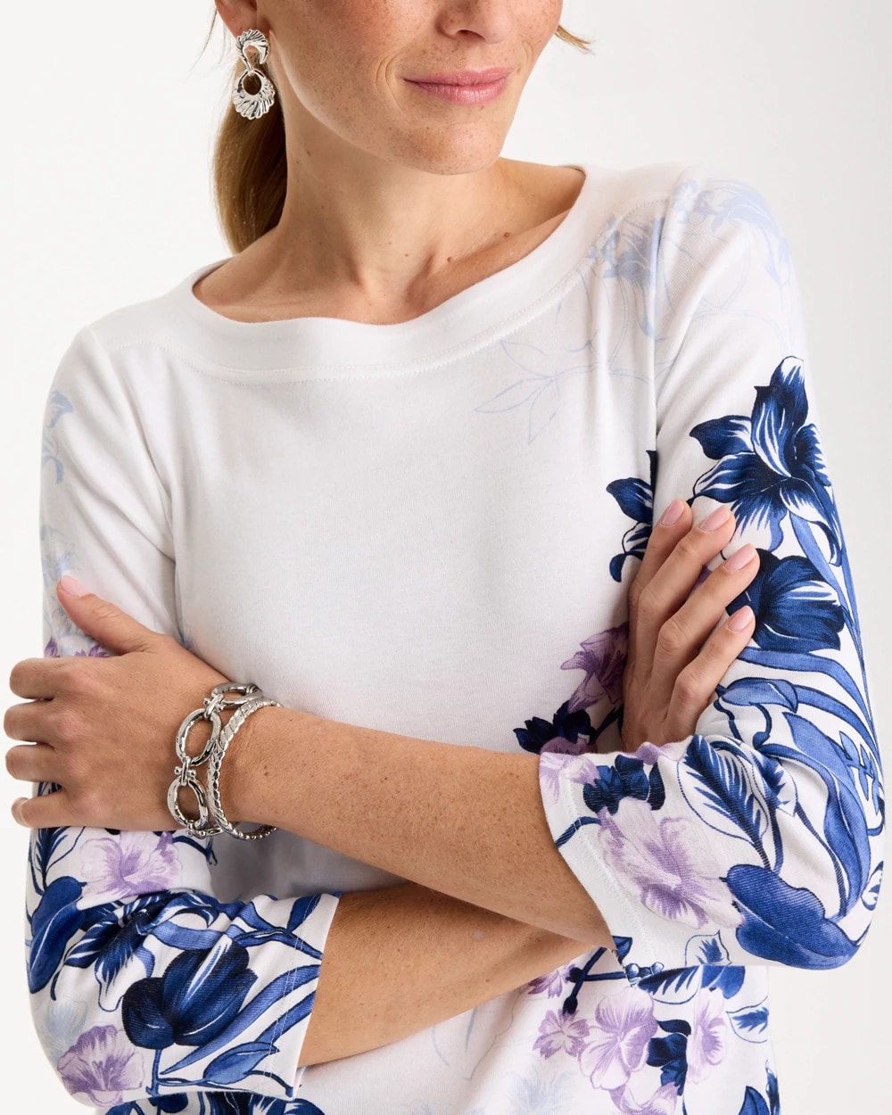 Chico's Printed Pima 3/4 Sleeve Tee