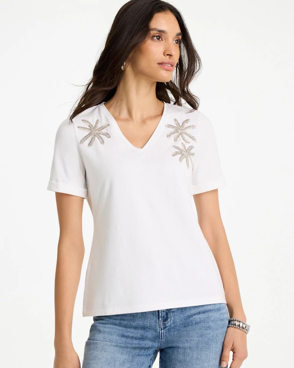 Chico's Cotton Stretch Palm Sequin Tee