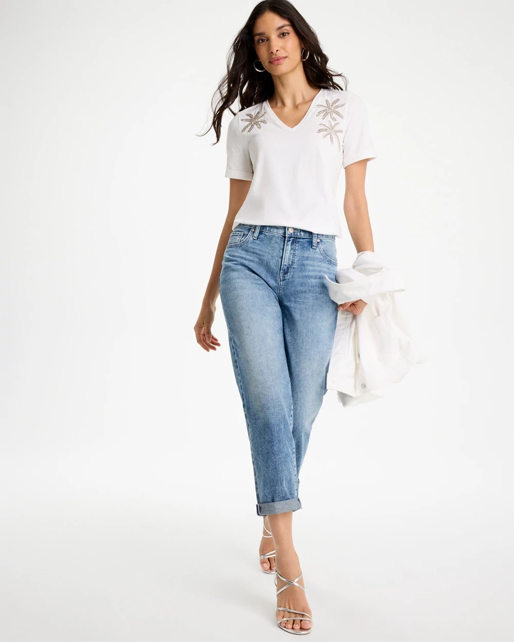 Chico's Cotton Stretch Palm Sequin Tee