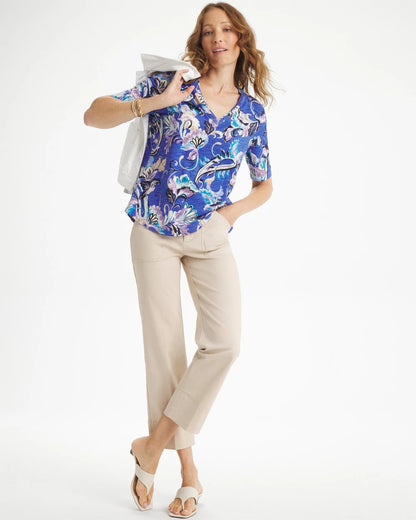 Chico's Paisley Cotton Slub V-Neck Tee