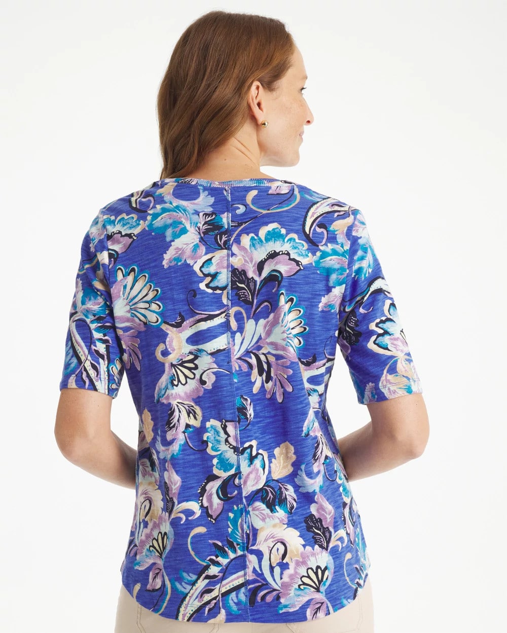 Chico's Paisley Cotton Slub V-Neck Tee