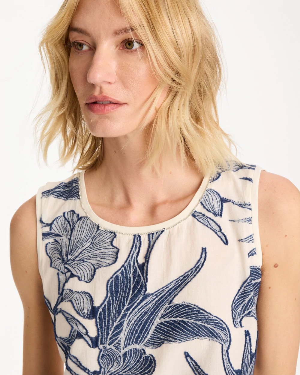 Chico's Caviar Trim Floral Tank