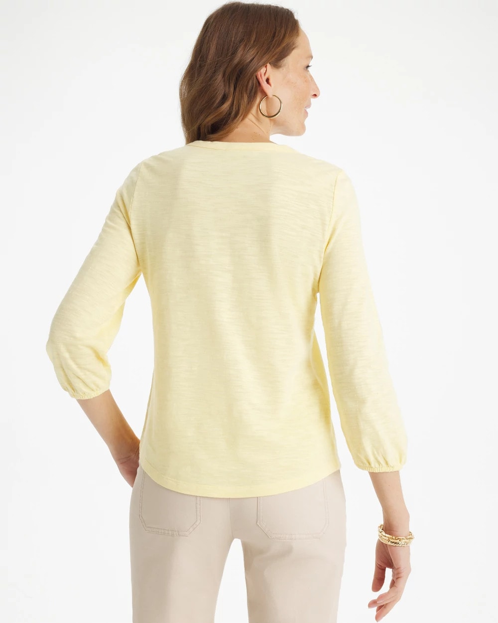 Chico's Puff Sleeve Cotton Slub Henley Tee
