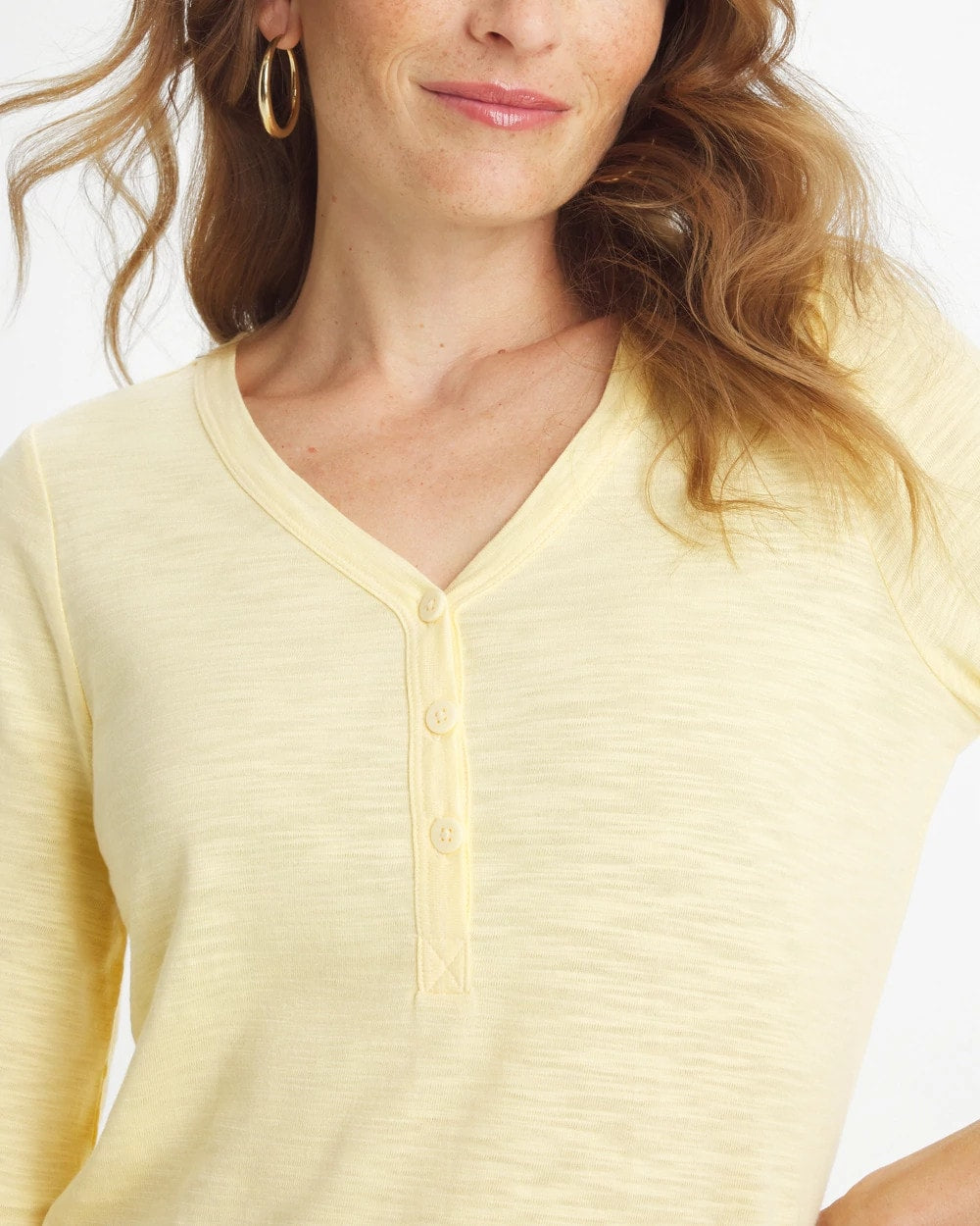 Chico's Puff Sleeve Cotton Slub Henley Tee