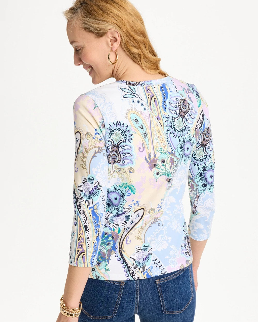 Chico's Patch Cotton Stretch 3/4 Sleeve Tee