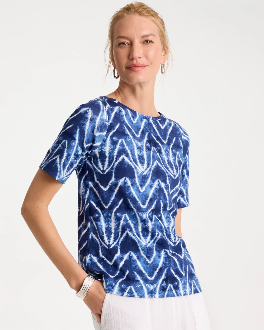 Chico's Tie Dye Chevron Pima Elbow Sleeve Tee
