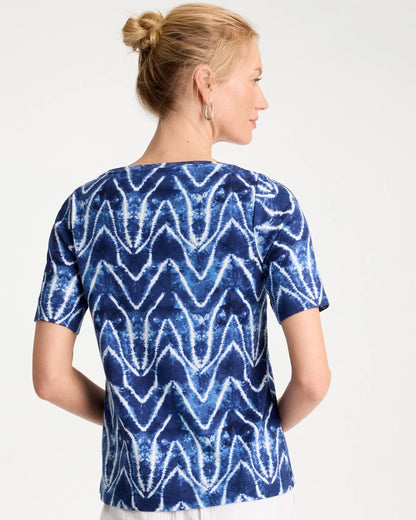 Chico's Tie Dye Chevron Pima Elbow Sleeve Tee