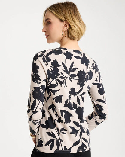 Chico's Cotton Stretch 3/4 Sleeve Floral Tee