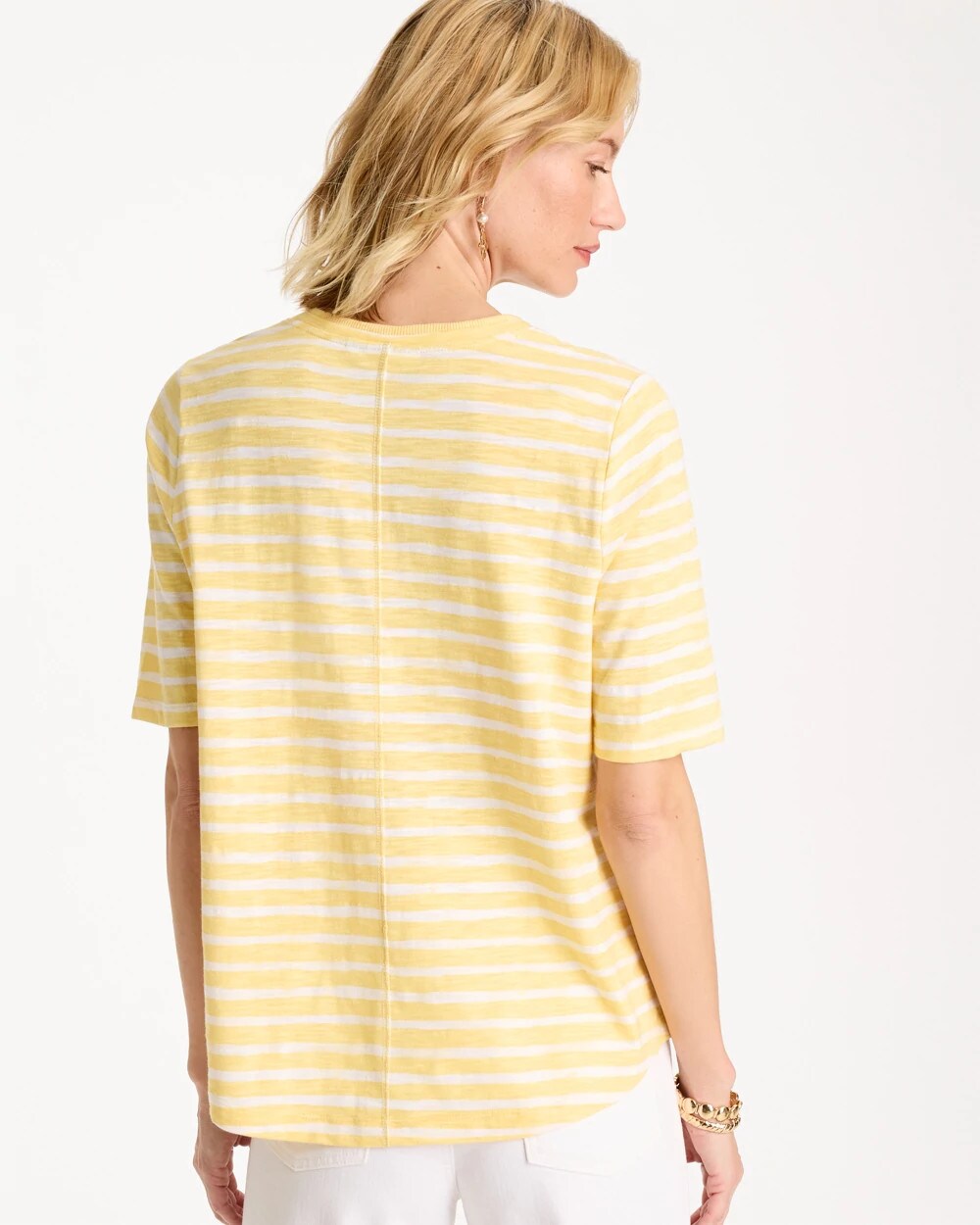 Chico's Striped Cotton Slub V-Neck Tee