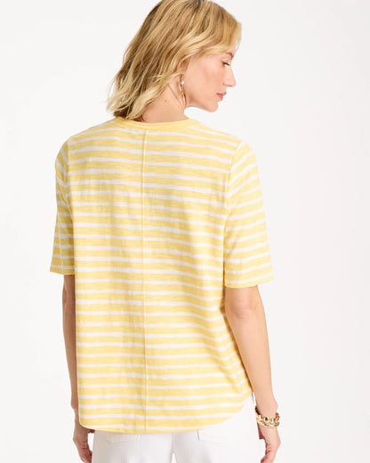 Chico's Striped Cotton Slub V-Neck Tee