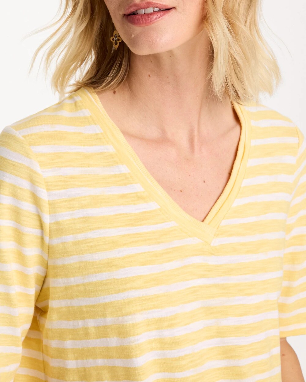 Chico's Striped Cotton Slub V-Neck Tee
