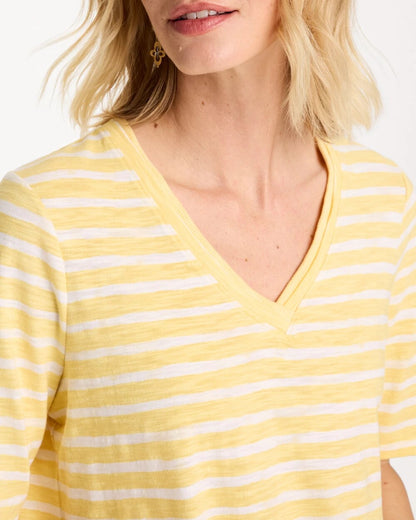 Chico's Striped Cotton Slub V-Neck Tee